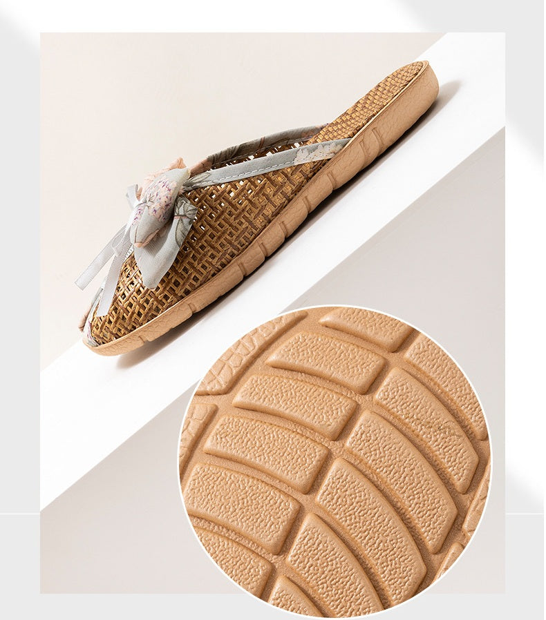 Women's Rattan &amp; Hemp Woven Closed-Toe Slippers