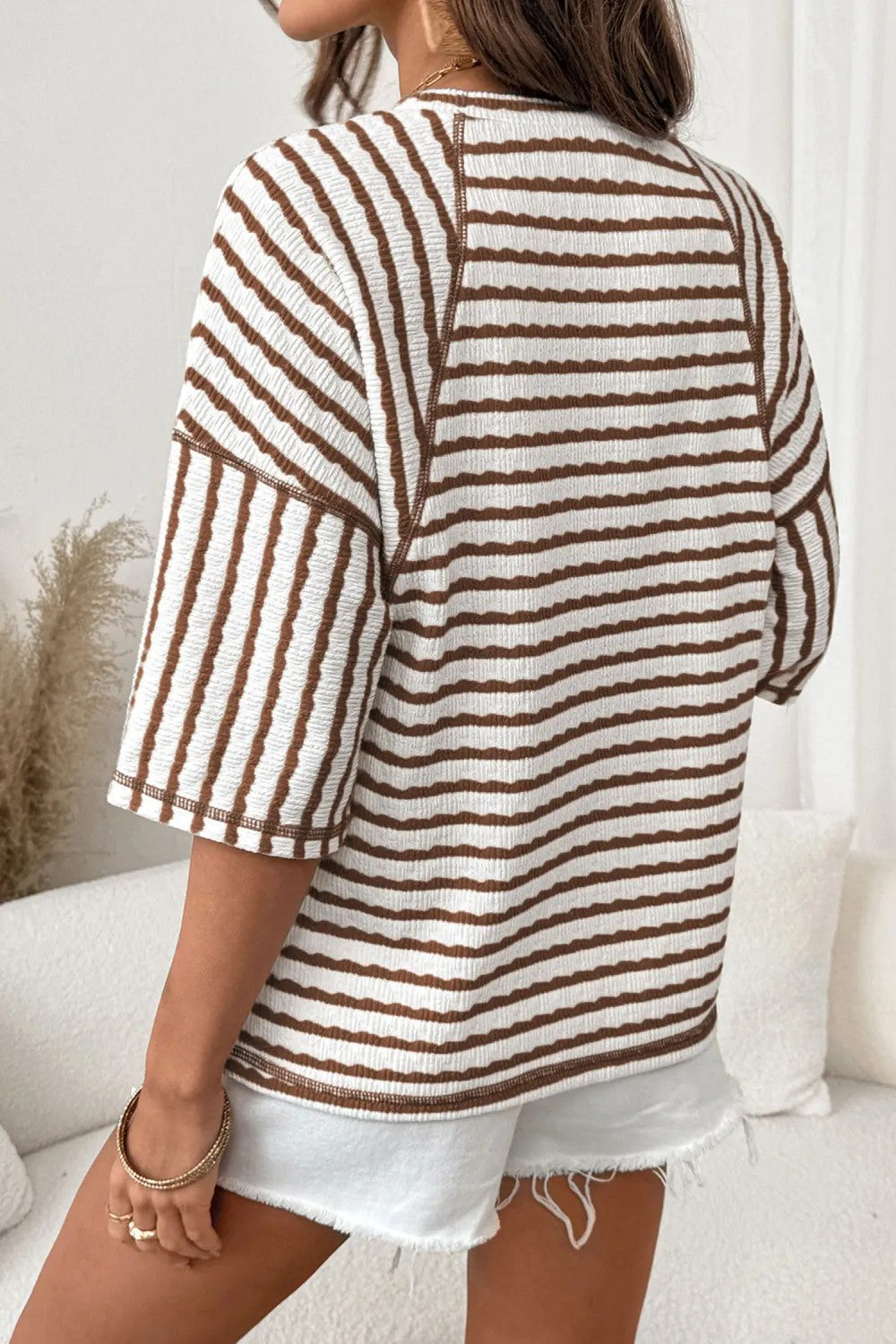 # Women's Striped Short-Sleeve Crew Neck Pullover T-Shirt
