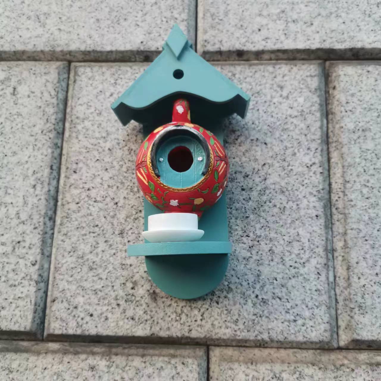 **Teacup Birdhouse and Feeder for Patio Decoration**