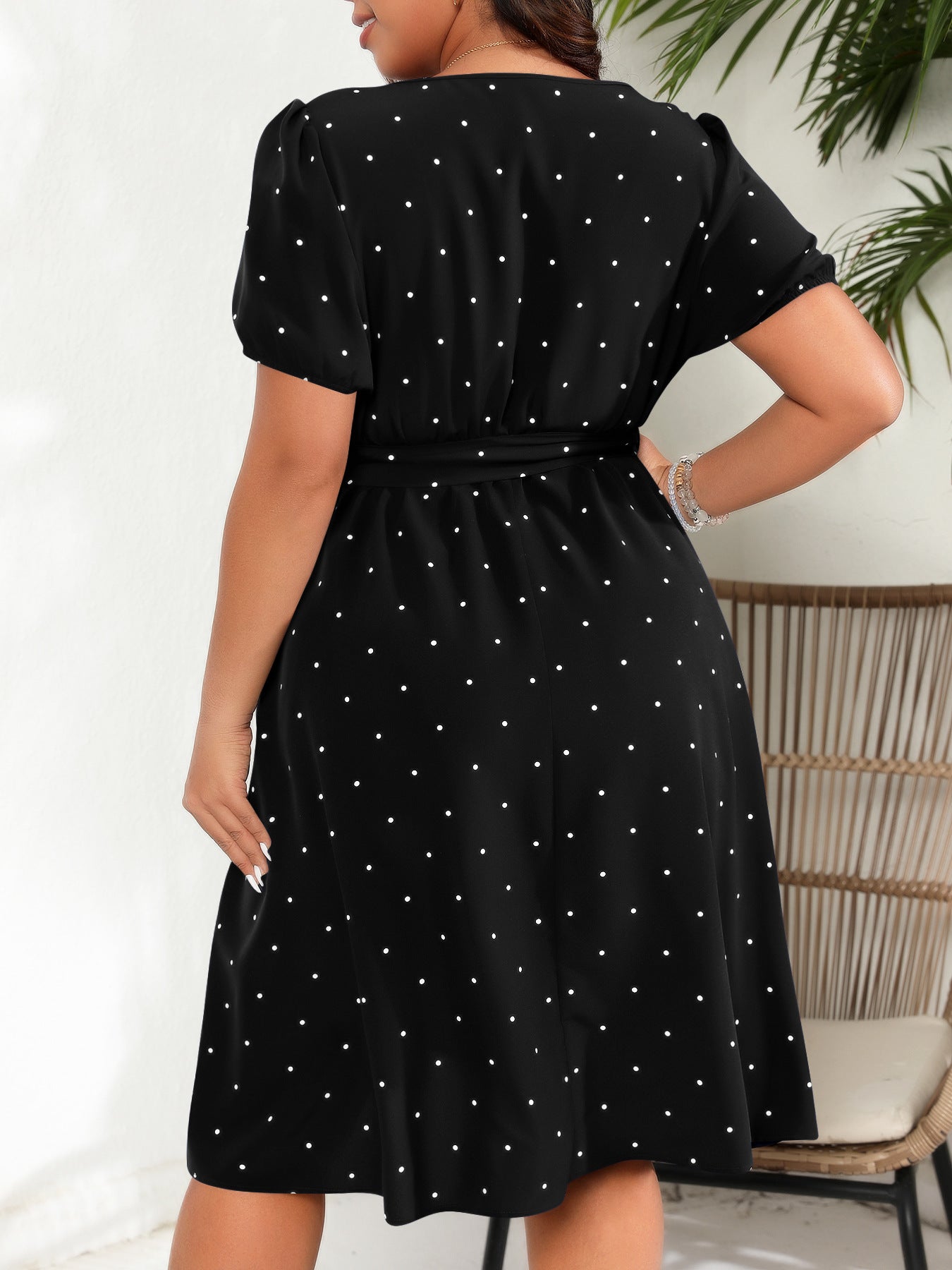 # Retro Polka Dot Square Neck Plus Size Dress