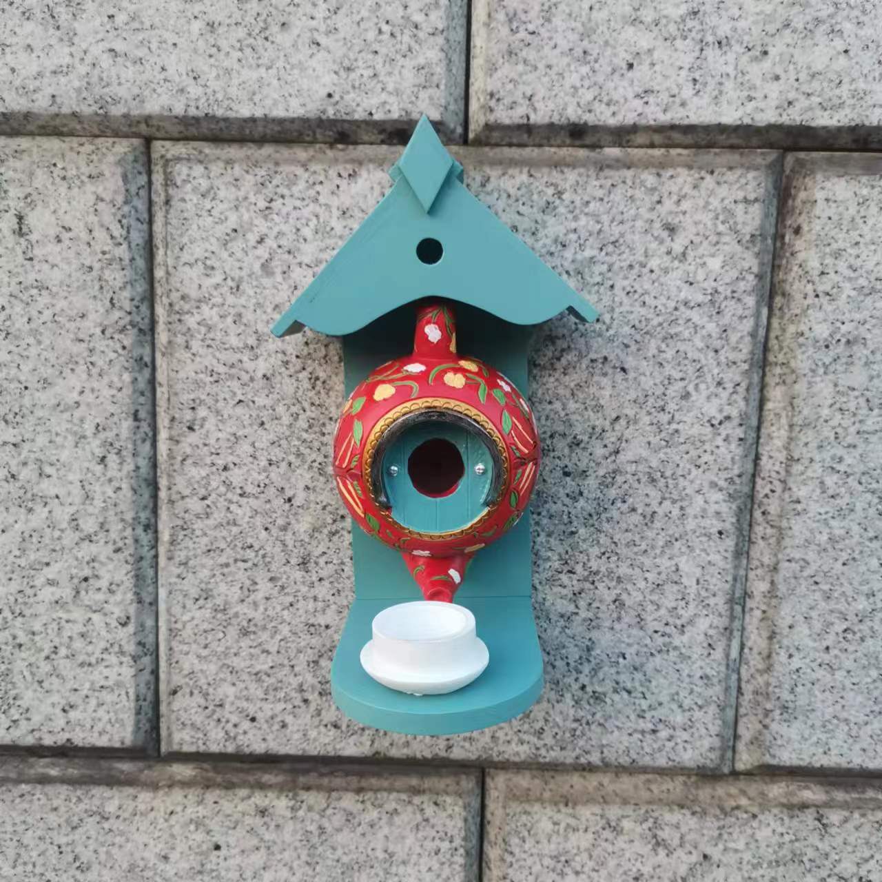 **Teacup Birdhouse and Feeder for Patio Decoration**