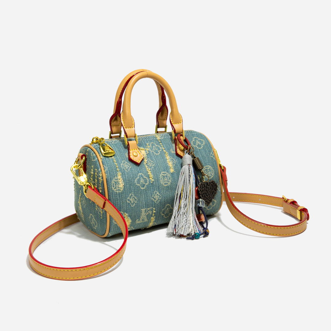 Stylish Color-Blocked Denim Crossbody Bag