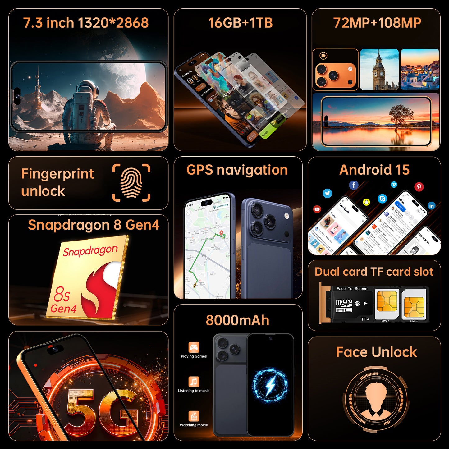 **I17 Pro Max 7.3-inch Dynamic Island 16+1TB Smart Android Phone**
