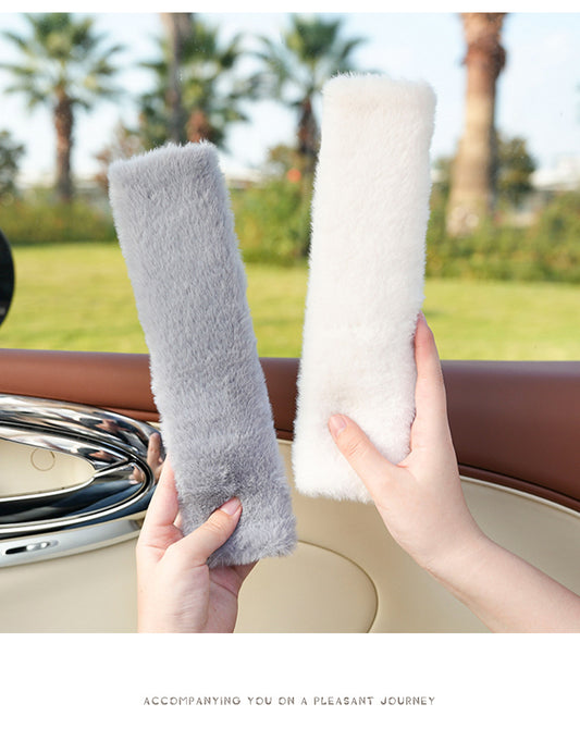 **Car Seatbelt Shoulder Pads with Faux Rabbit Fur**