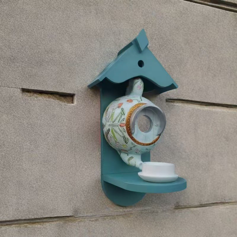 **Teacup Birdhouse and Feeder for Patio Decoration**