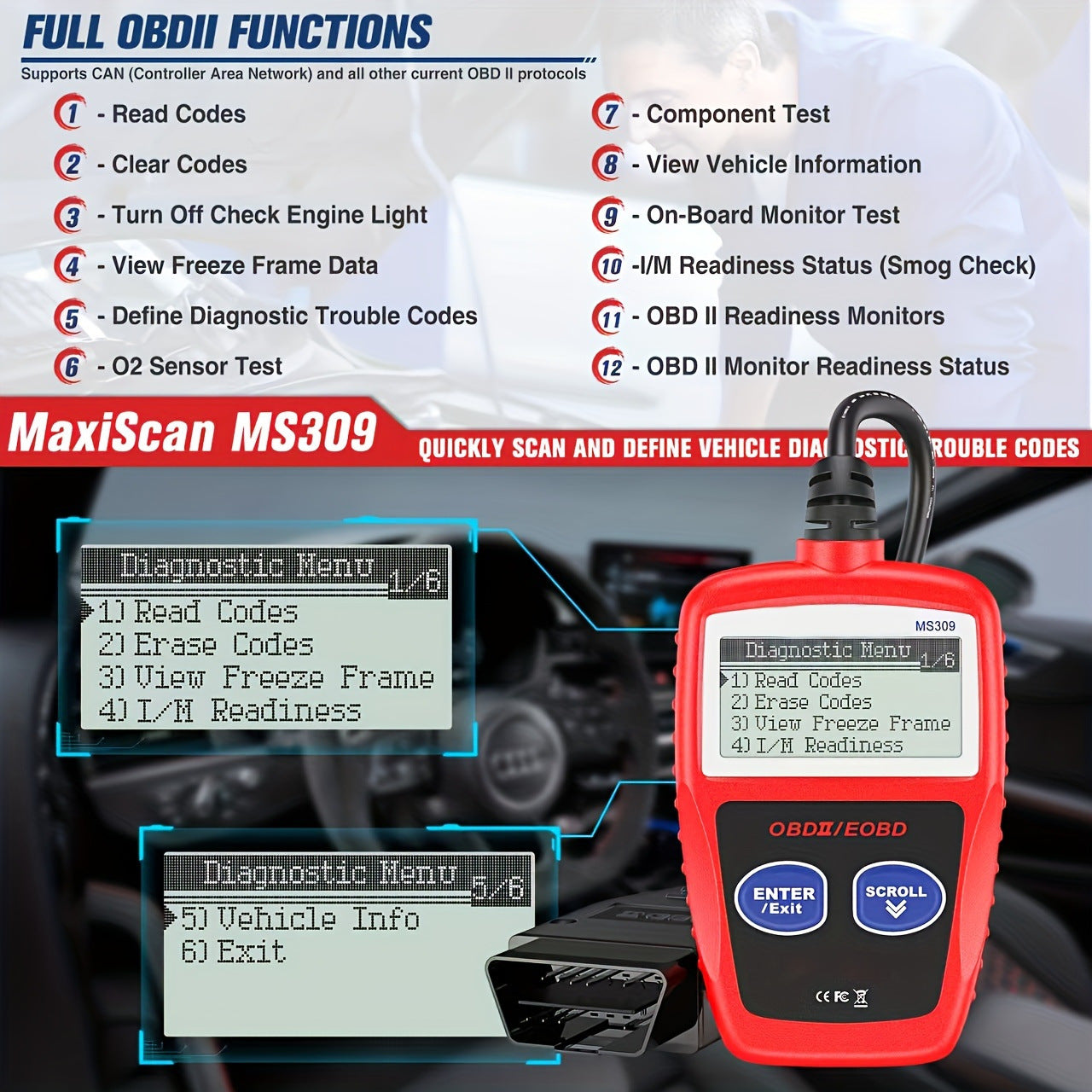 # MS309 Portable OBD2 Car Diagnostic Tool