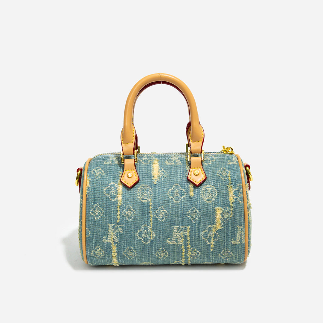 Stylish Color-Blocked Denim Crossbody Bag