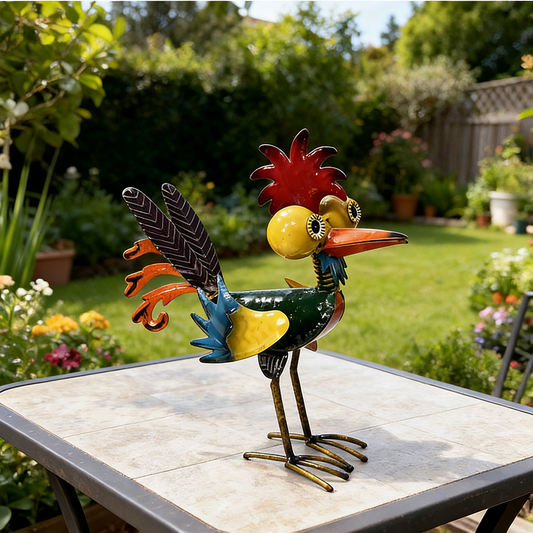 **Metal Cartoon Rooster Garden Decorative Sculpture**