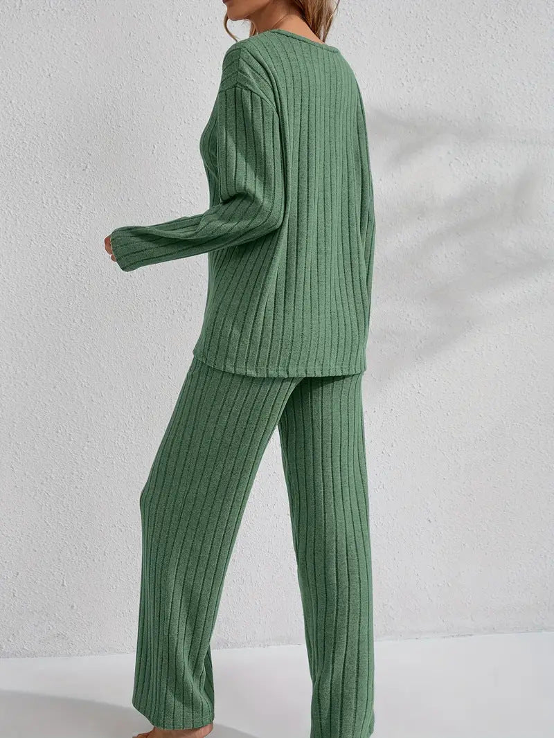 Women's Autumn/Winter Ribbed Home Wear Set