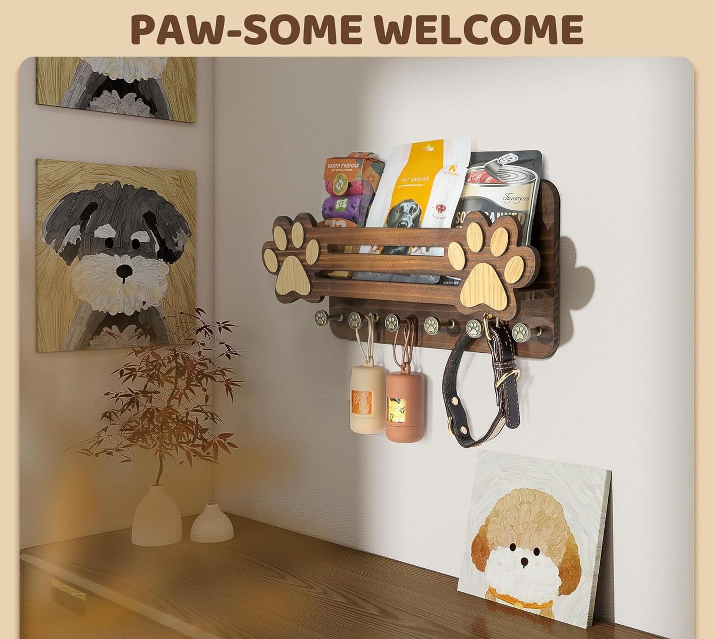 # Dog Paw Shaped Wooden Wall-Mounted Shelf