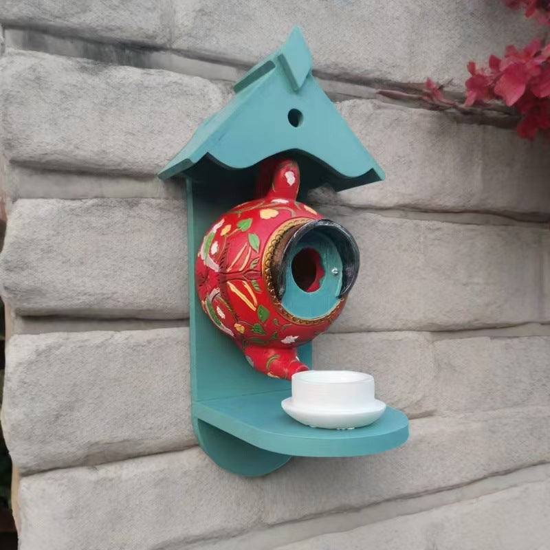 **Teacup Birdhouse and Feeder for Patio Decoration**