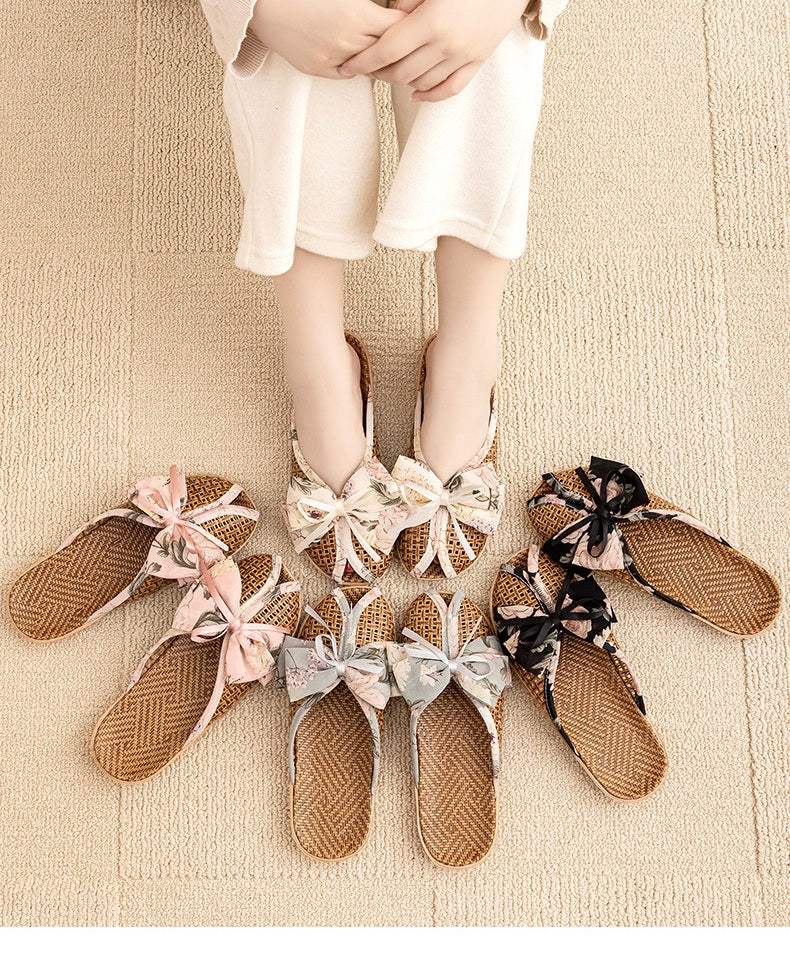 Women's Rattan &amp; Hemp Woven Closed-Toe Slippers