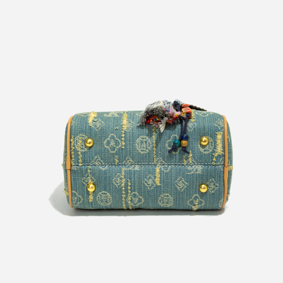 Stylish Color-Blocked Denim Crossbody Bag