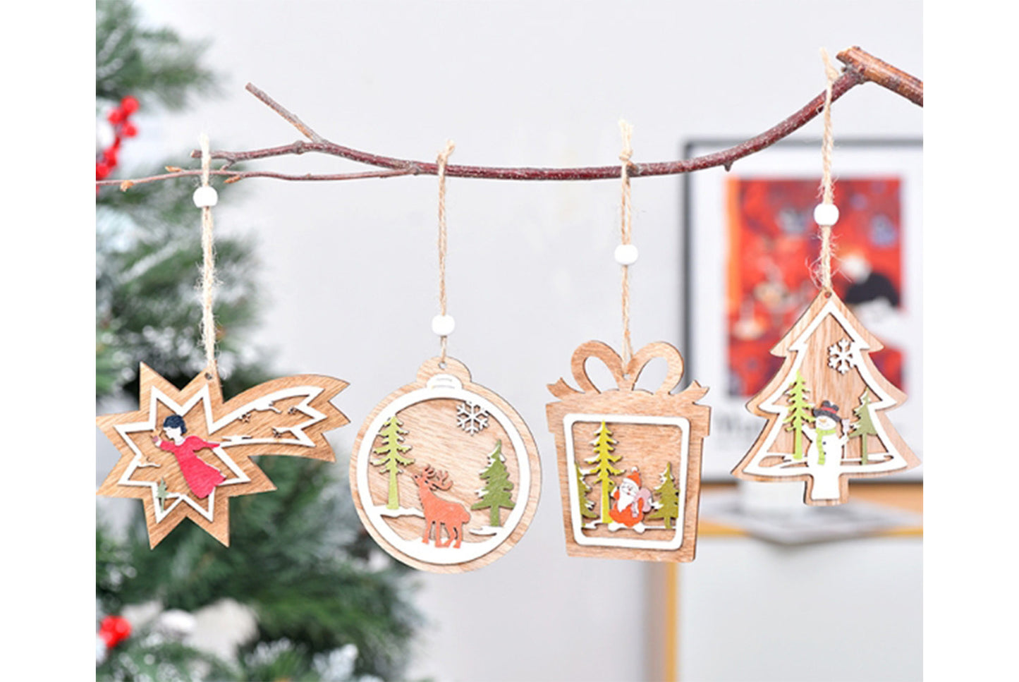 **Christmas Wooden Ornament Set - Multiple 3D Decorations**