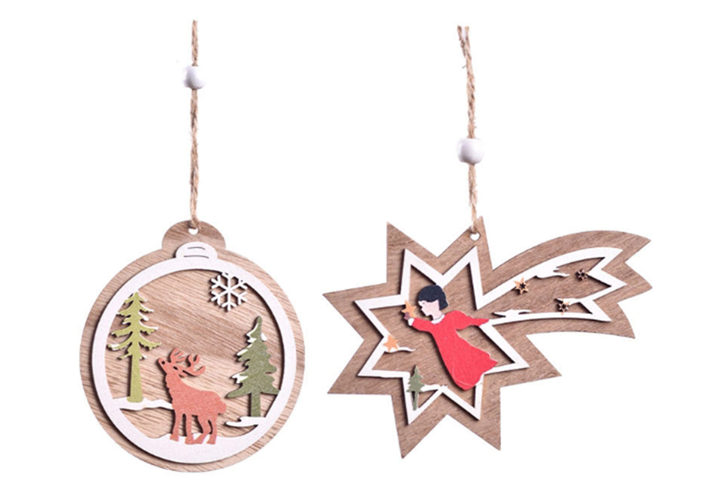 **Christmas Wooden Ornament Set - Multiple 3D Decorations**