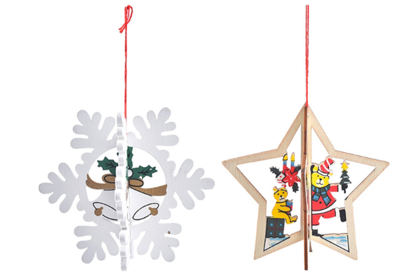 **Christmas Wooden Ornament Set - Multiple 3D Decorations**