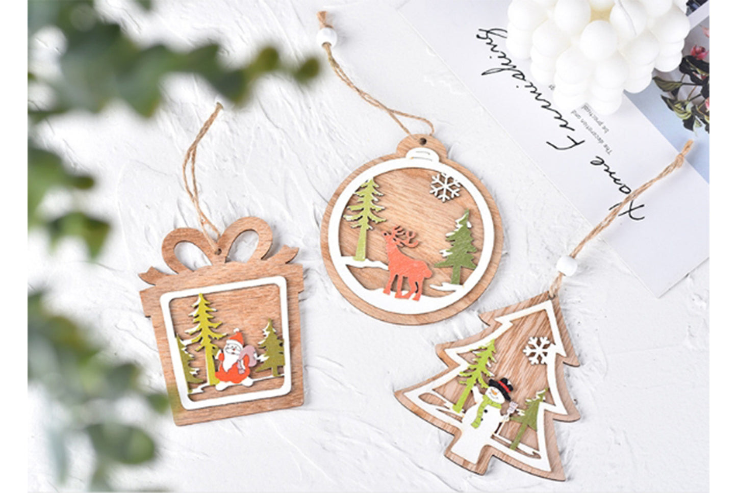 **Christmas Wooden Ornament Set - Multiple 3D Decorations**