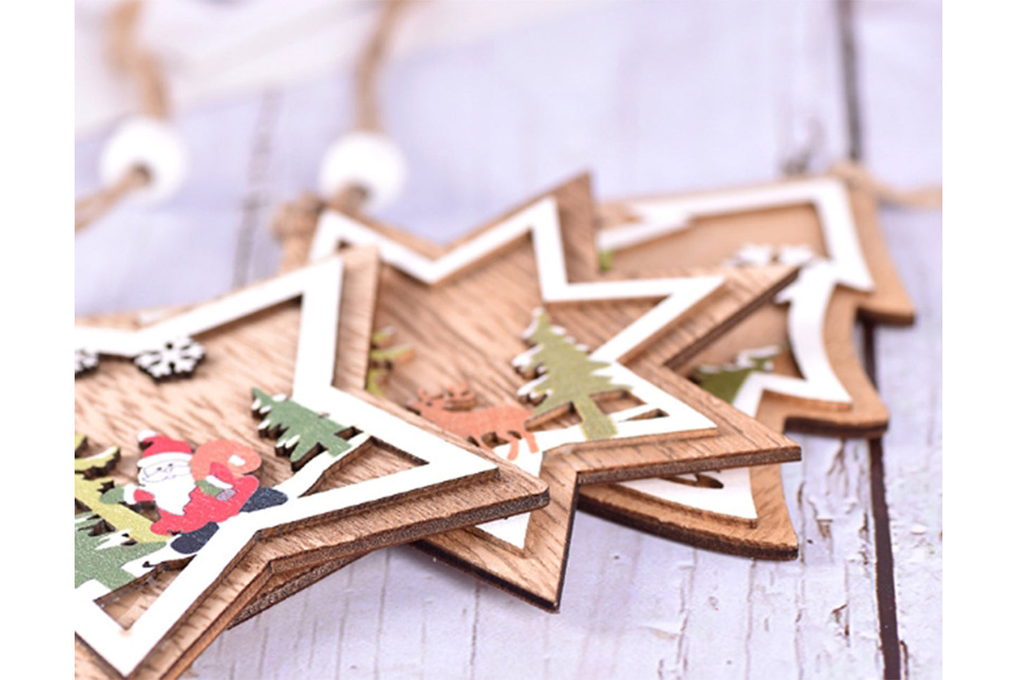 **Christmas Wooden Ornament Set - Multiple 3D Decorations**