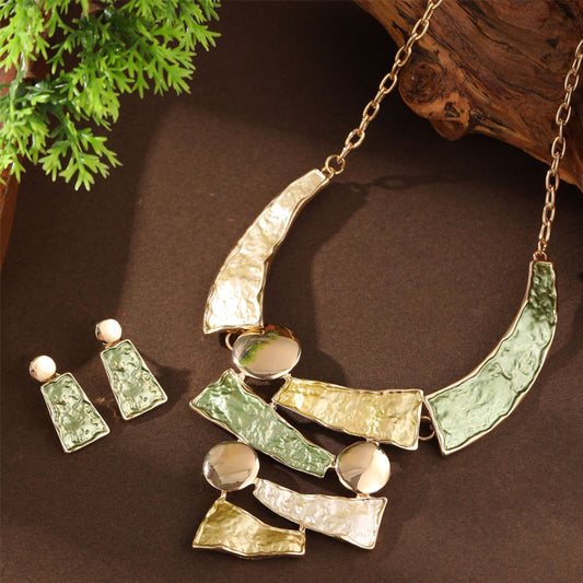 Colorful hollow geometric line earring necklace set