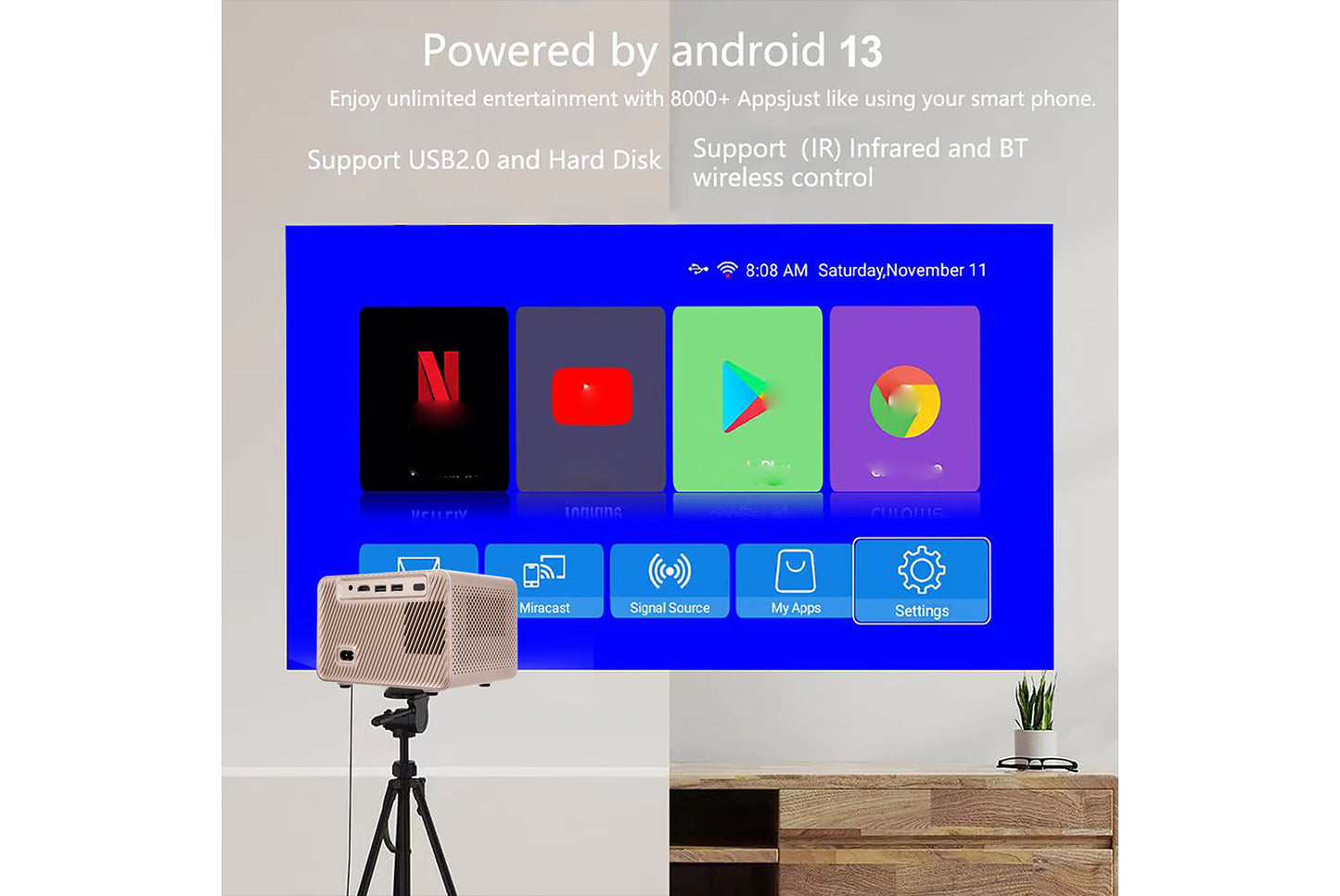**Q96 E450 Android Projector for Home and Office*(UK plug)
