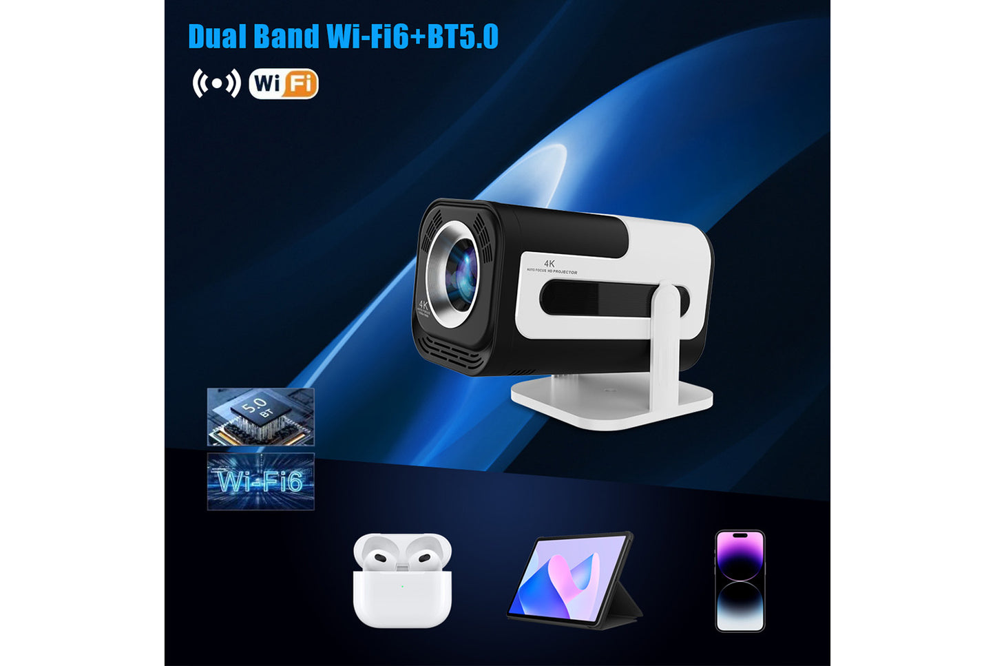 **Smart 4K Home Projector Portable Home Theater System**(UK plug)