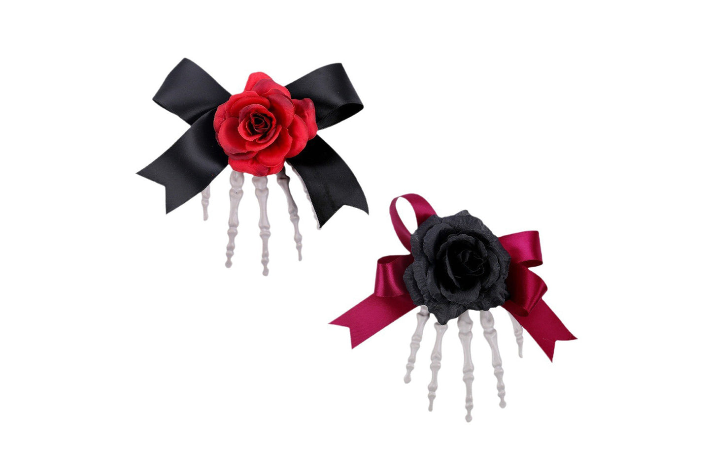 **Halloween Skeleton Hand Hair Clip with Scary Rose Bow Side Clip**