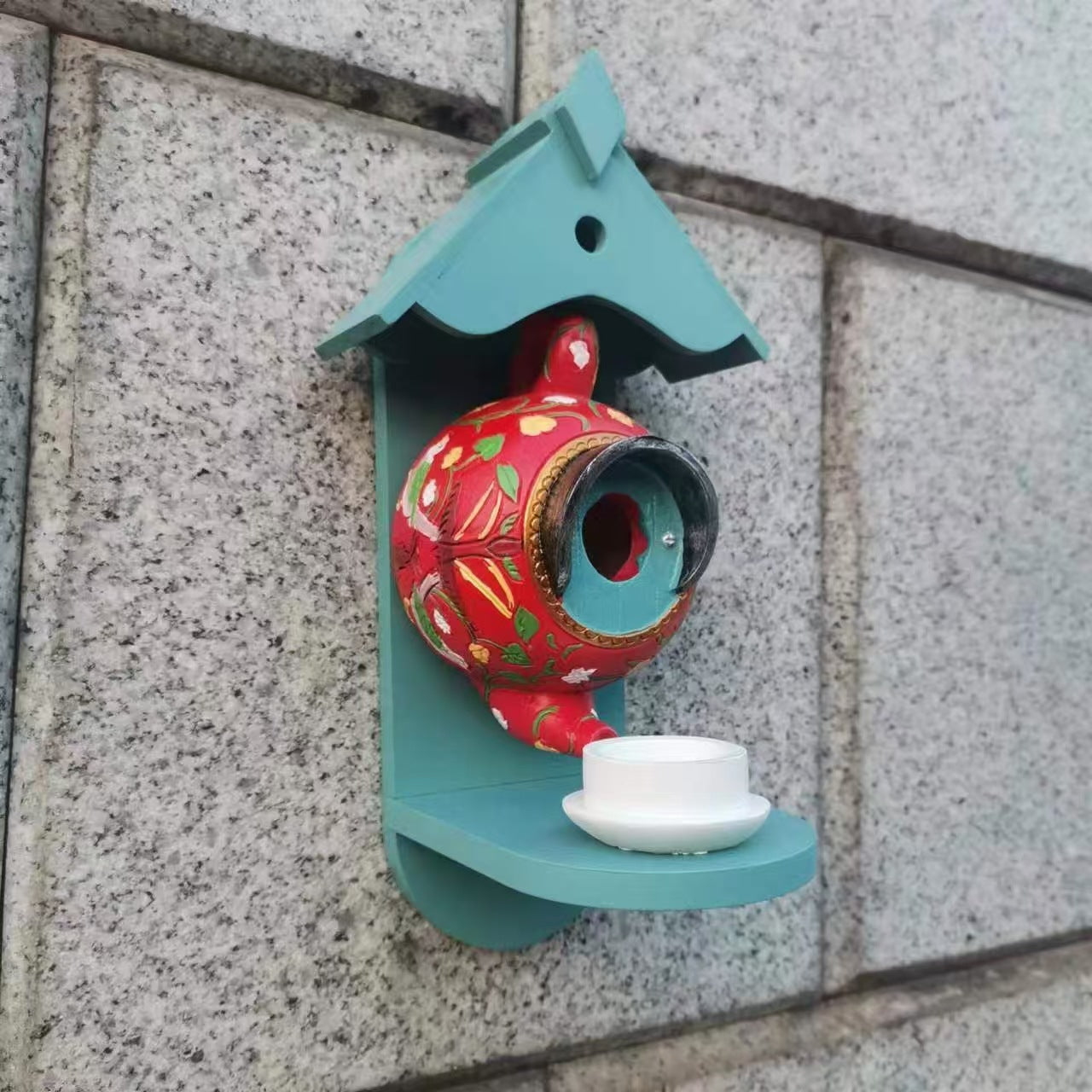 **Teacup Birdhouse and Feeder for Patio Decoration**