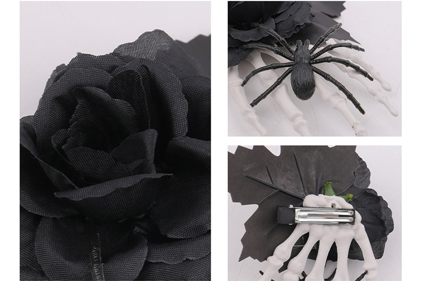 **Halloween Black Rose Bone Claw Side Hair Clip**