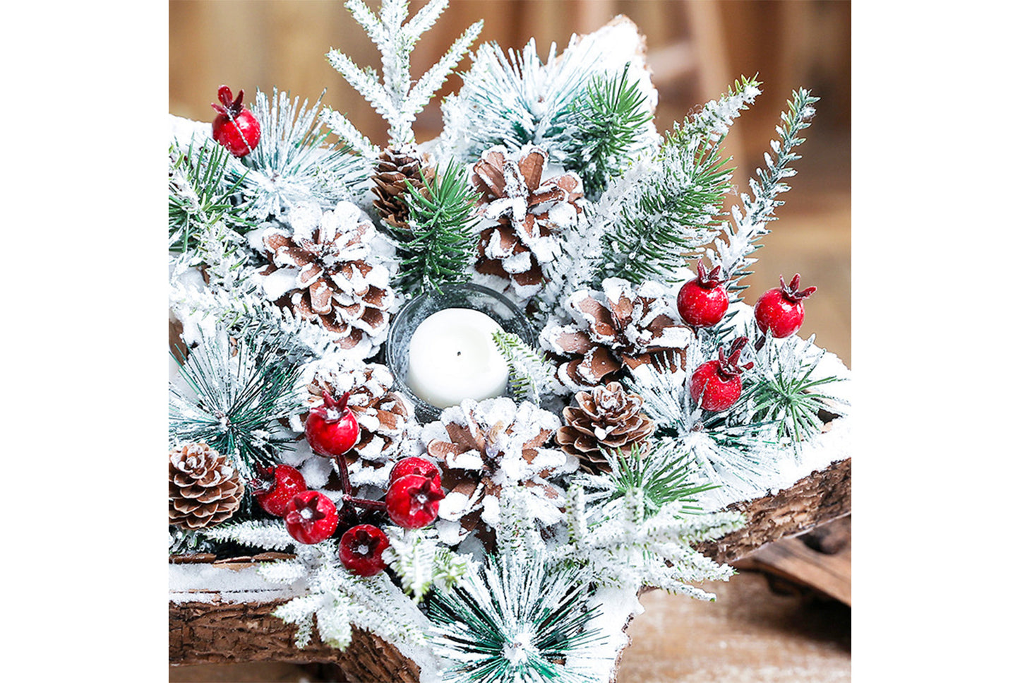 Creative Log Candle Holder with Snow