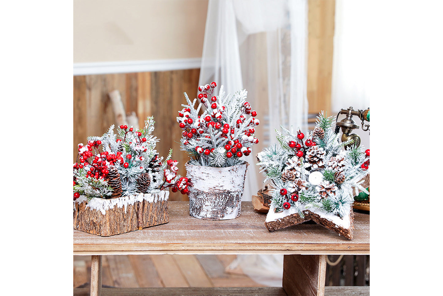 Creative Log Candle Holder with Snow