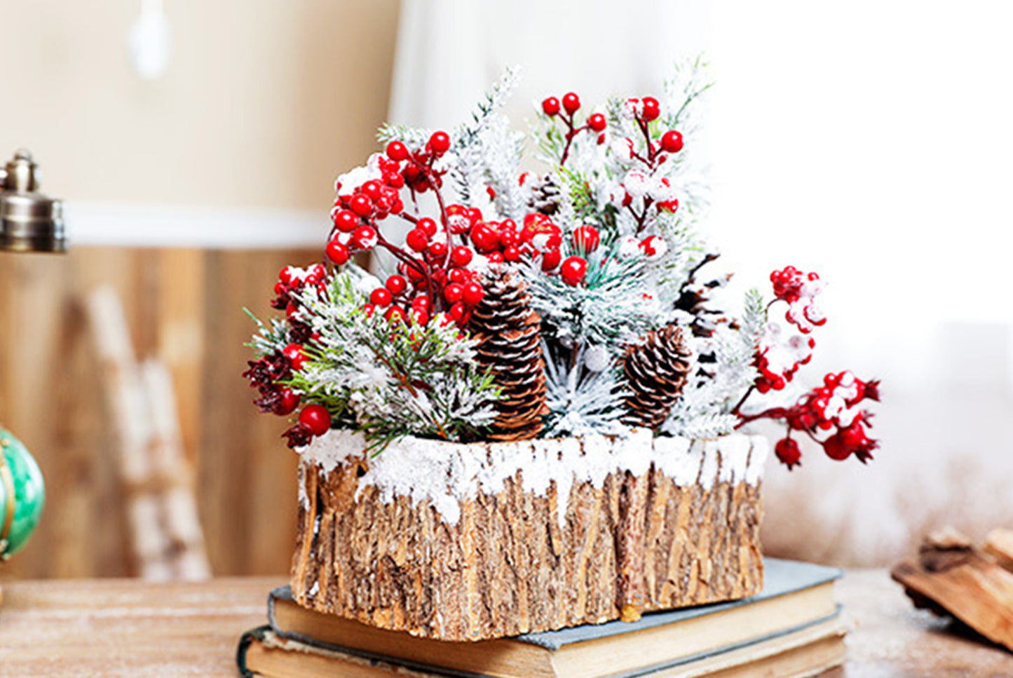 Creative Log Candle Holder with Snow