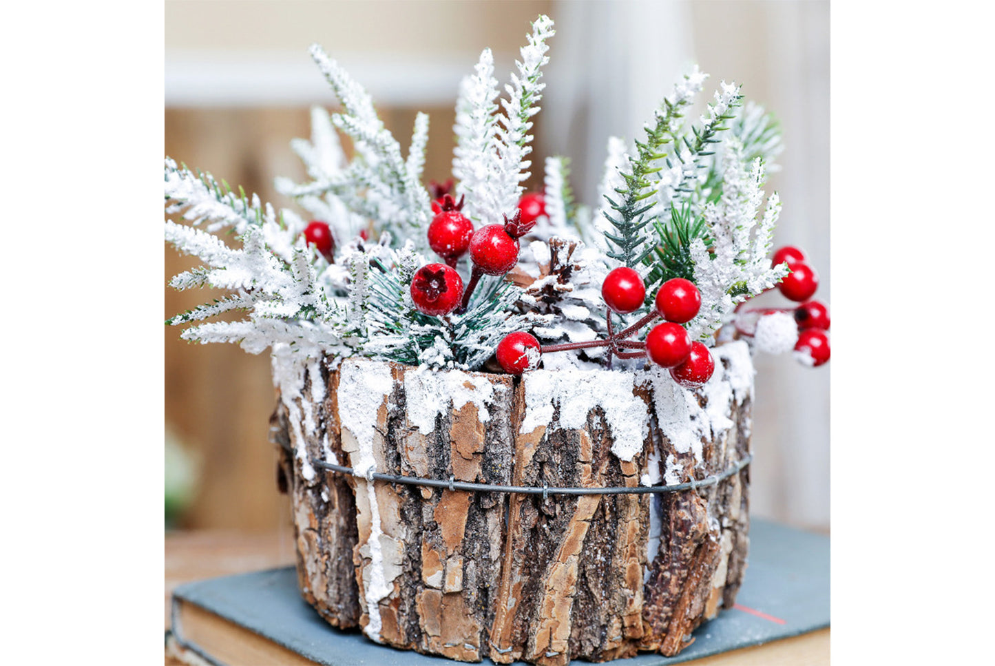 Creative Log Candle Holder with Snow