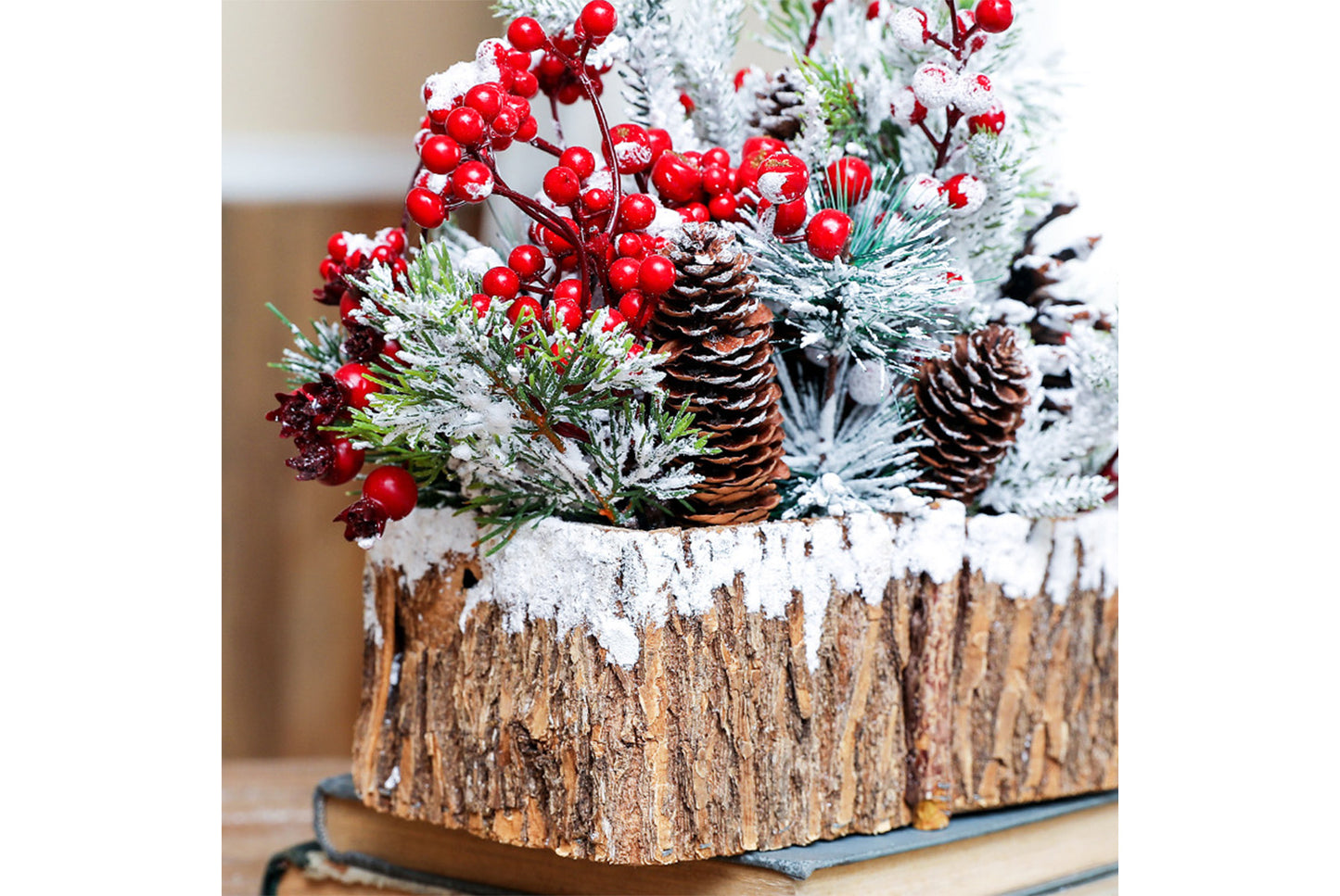 Creative Log Candle Holder with Snow