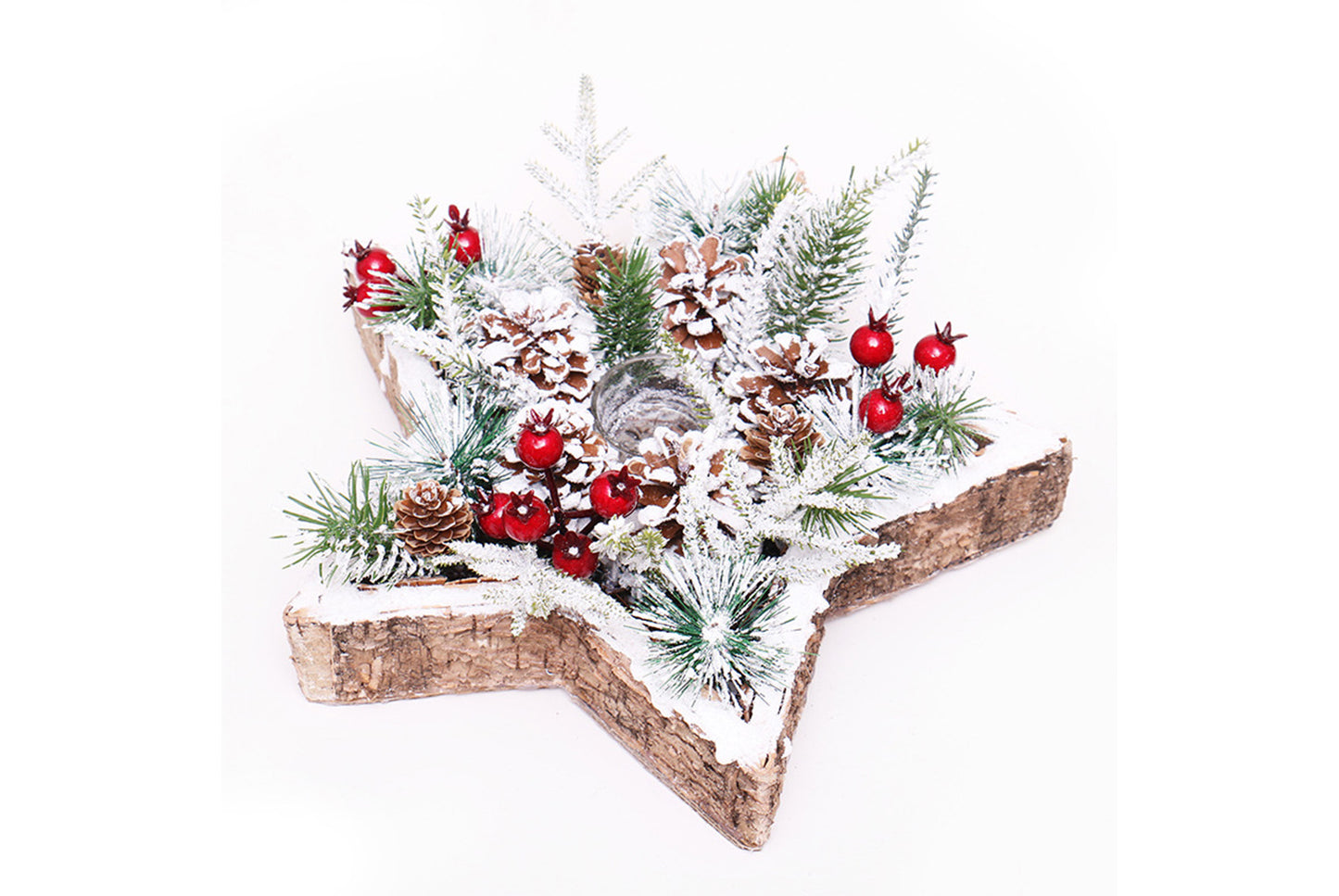 Creative Log Candle Holder with Snow