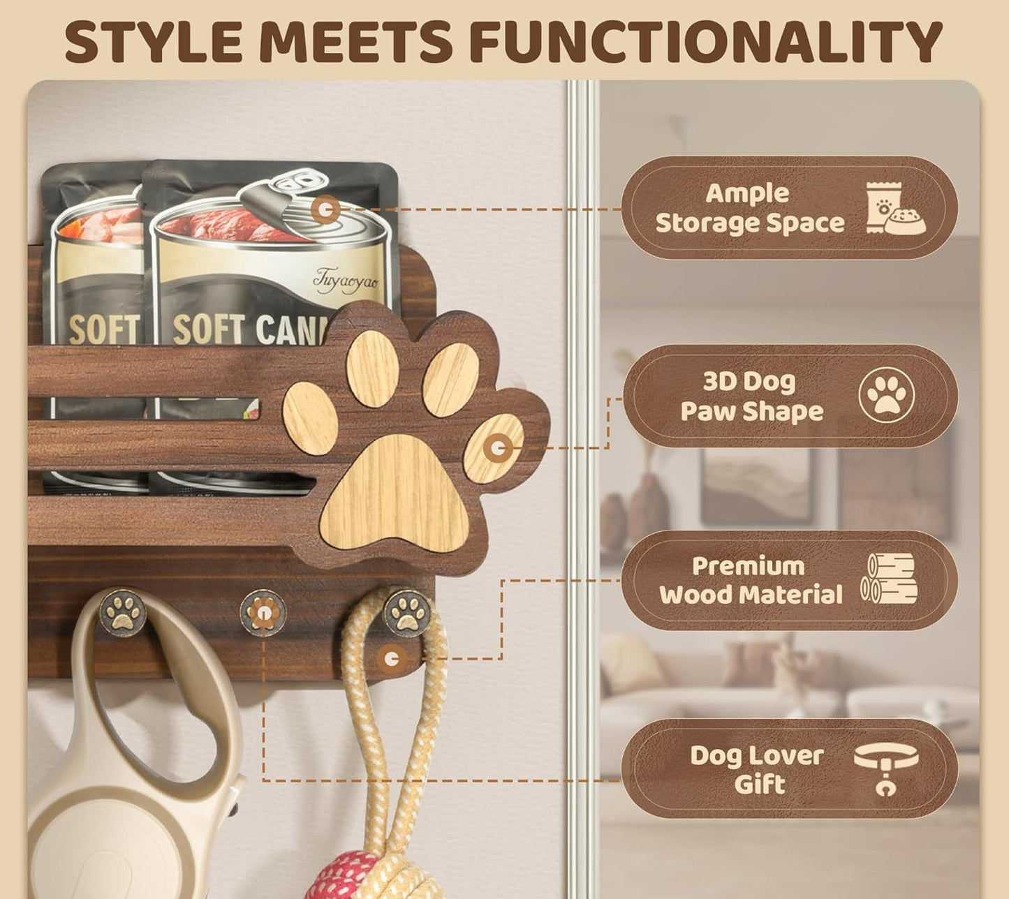 # Dog Paw Shaped Wooden Wall-Mounted Shelf
