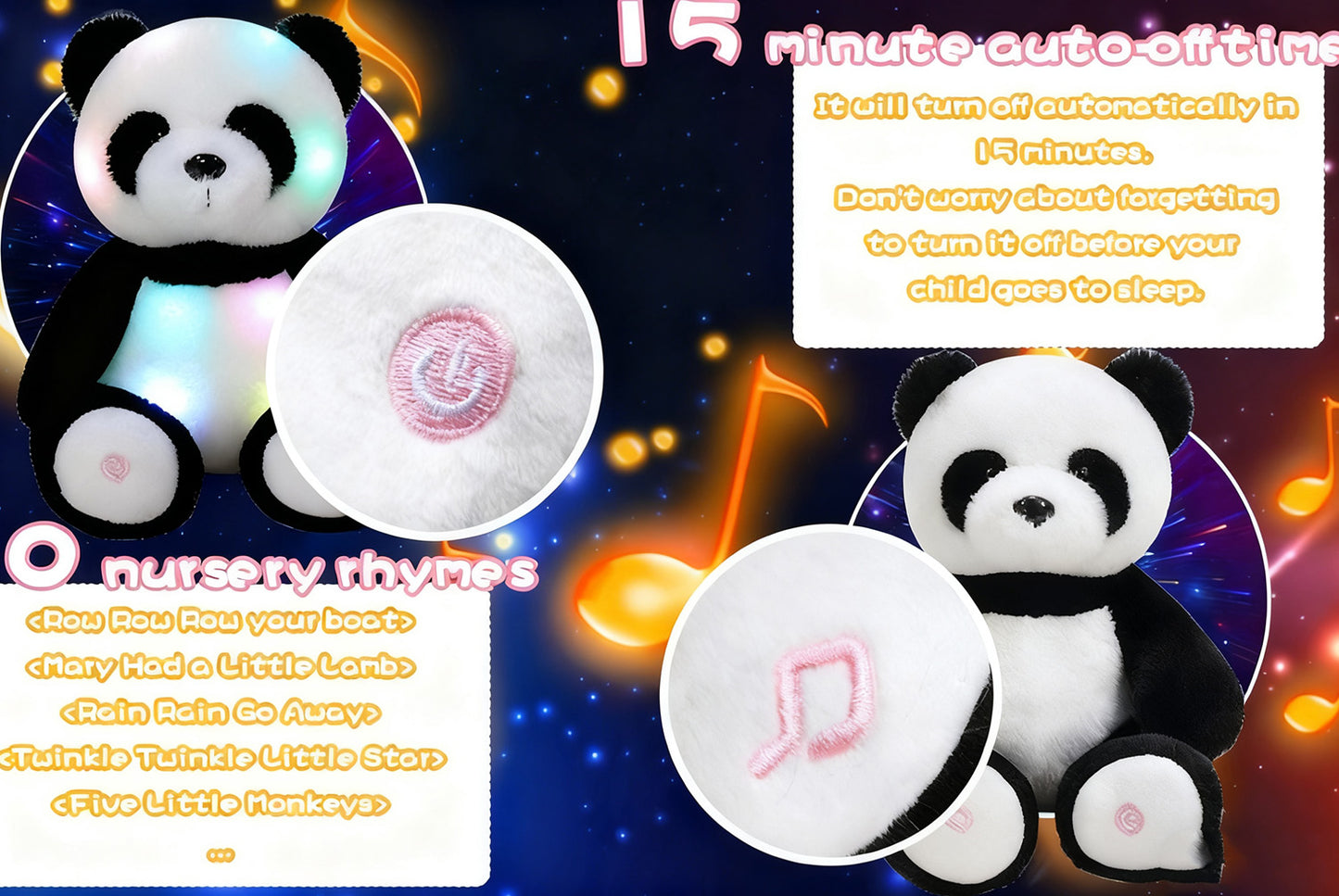**Colorful Musical Glowing Panda | Sleeping Educational Plush Toy**