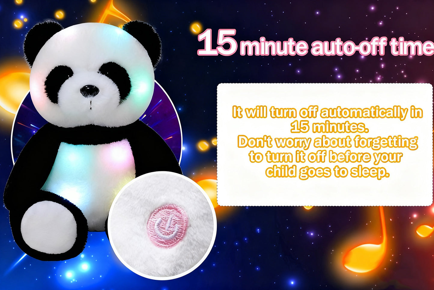 **Colorful Musical Glowing Panda | Sleeping Educational Plush Toy**