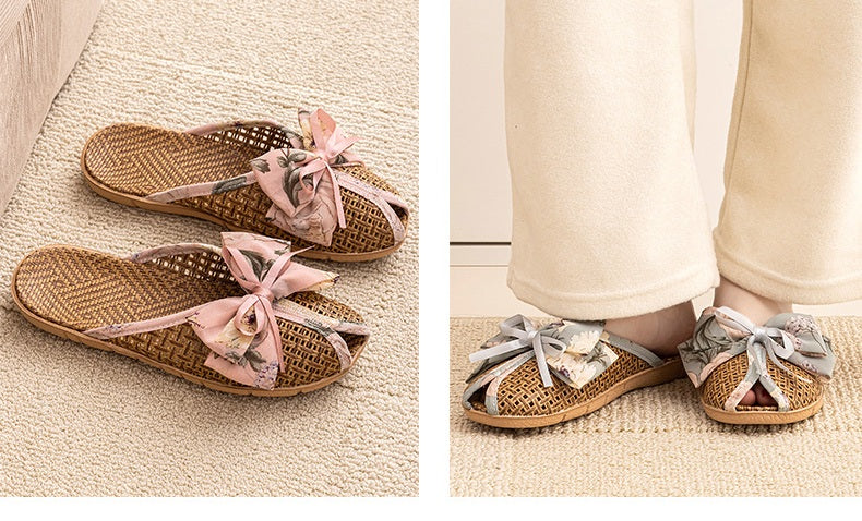 Women's Rattan &amp; Hemp Woven Closed-Toe Slippers