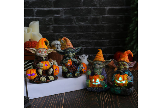 Halloween Pumpkin Lantern Resin Ornament | Glowing Gnome Doll
