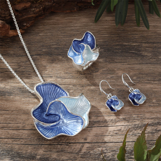 Colorful Geometric Petal Earrings, Rings and Pendants Set