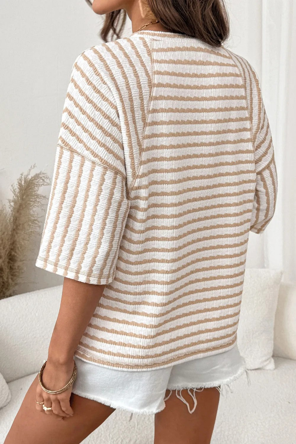# Women's Striped Short-Sleeve Crew Neck Pullover T-Shirt