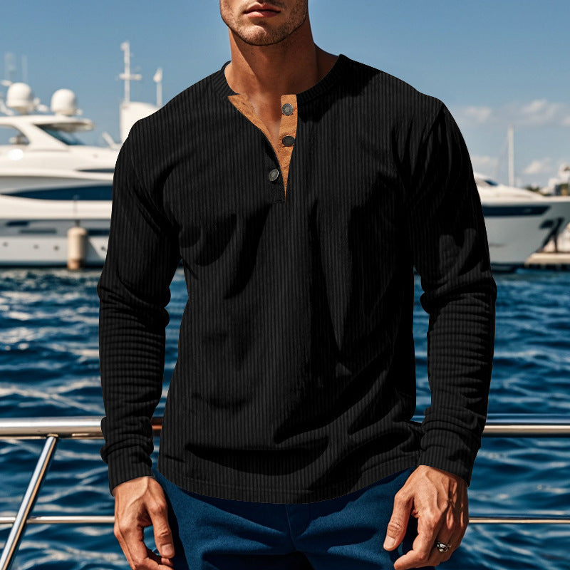 New Men's Long-Sleeve Henley Shirt