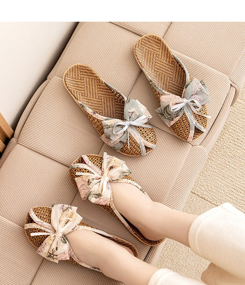 Women's Rattan &amp; Hemp Woven Closed-Toe Slippers