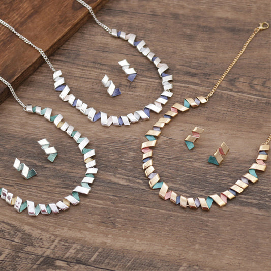Enamel spiral geometric line earrings and necklace set
