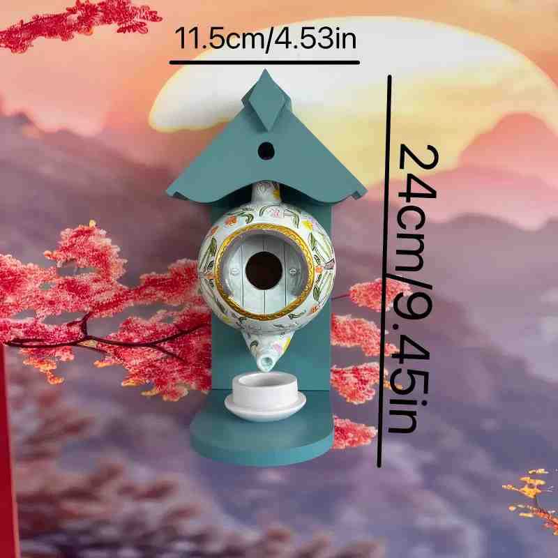 **Teacup Birdhouse and Feeder for Patio Decoration**