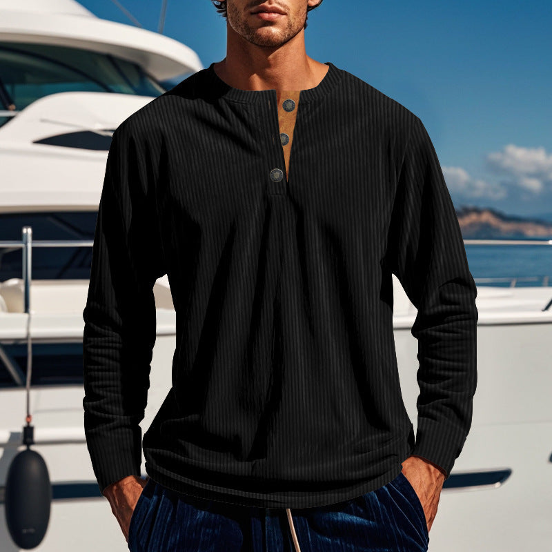 New Men's Long-Sleeve Henley Shirt