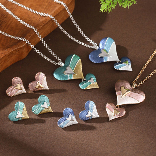 Enamel Heart Earring Necklace Set