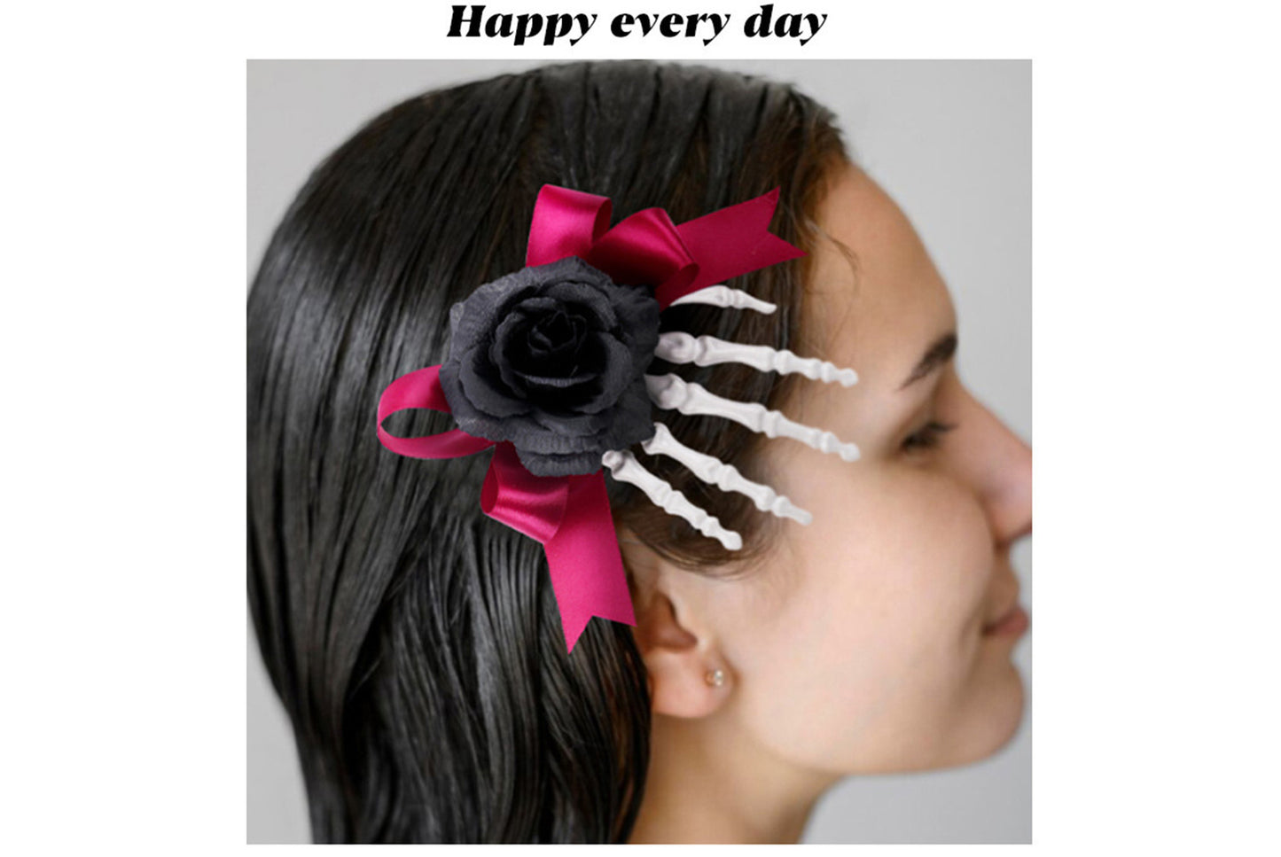 **Halloween Skeleton Hand Hair Clip with Scary Rose Bow Side Clip**