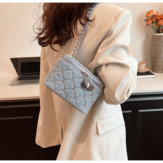 Denim Quilted Chain Box Bag