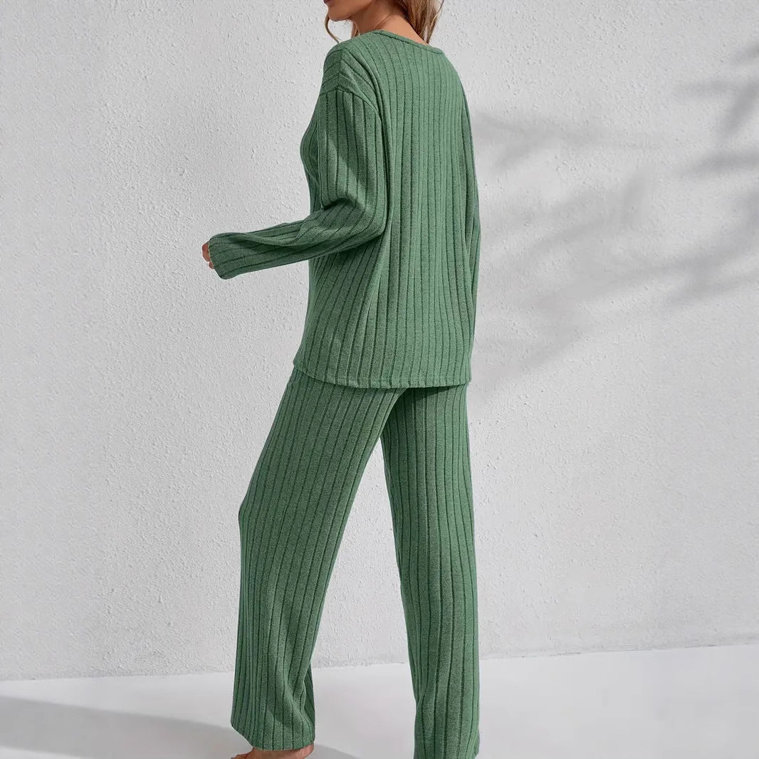 Women's Autumn/Winter Ribbed Home Wear Set